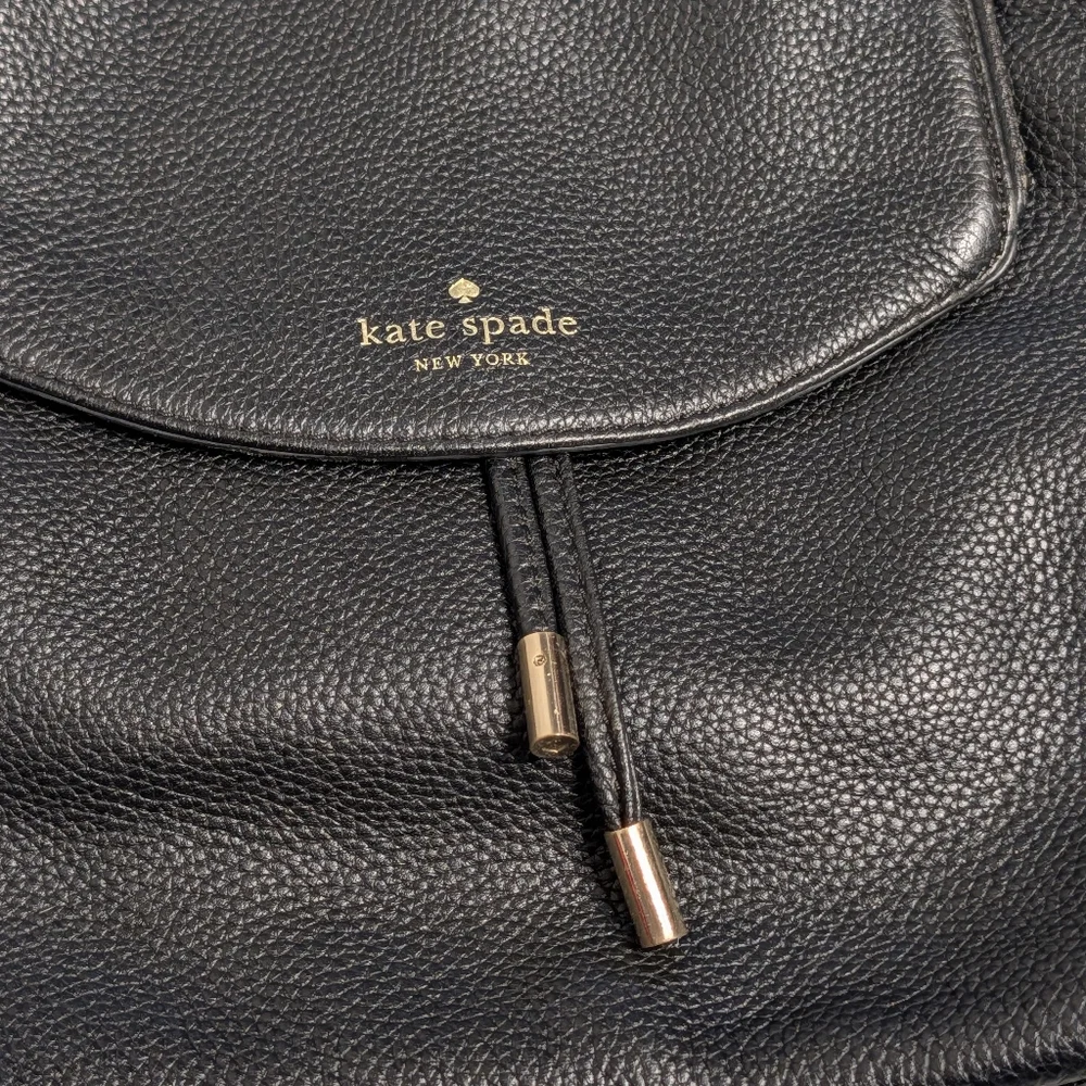 Kate Spade ♠️ Black Leather Drawstring Backpack